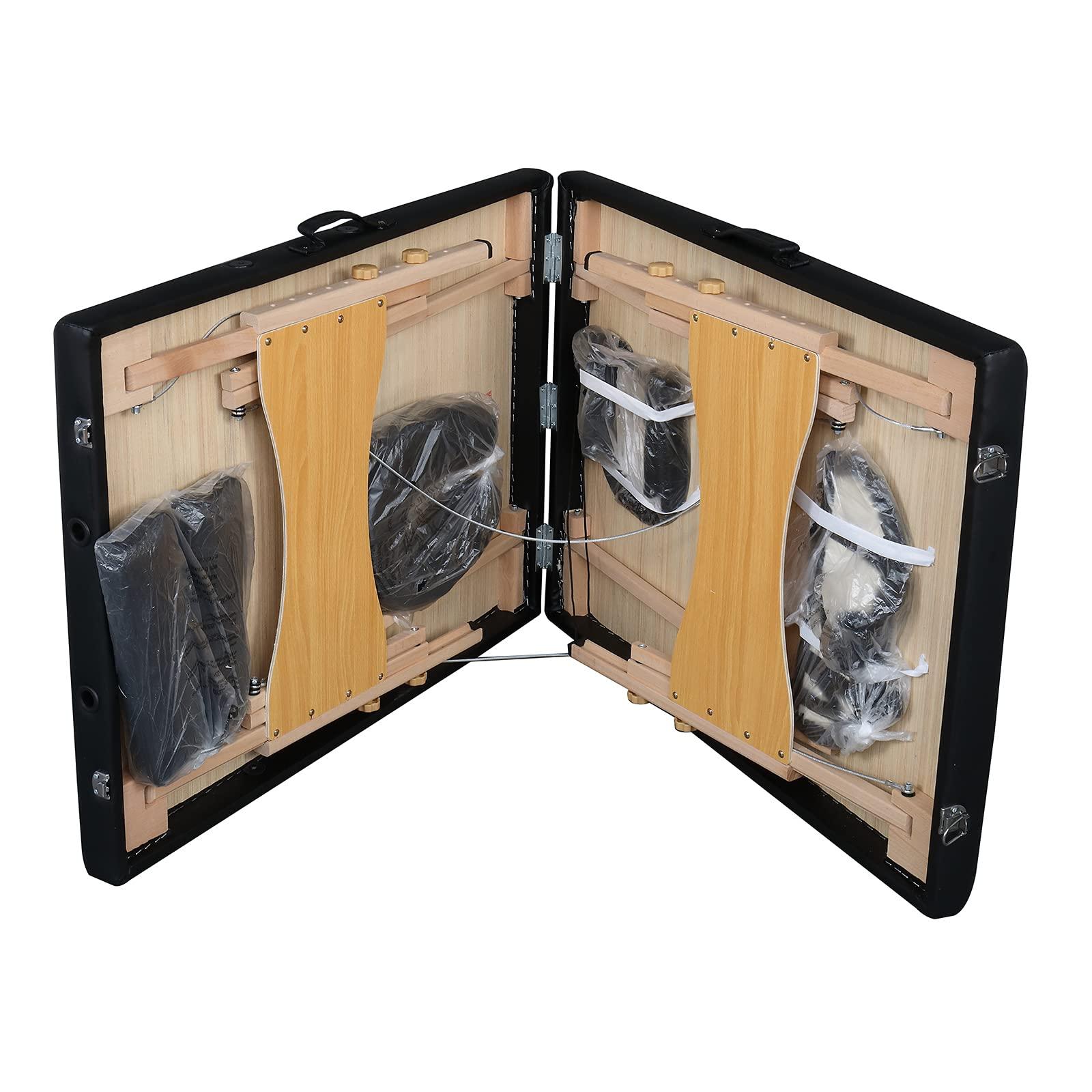 Alivinghome 2 Sections Folding Portable Massage Table Set,Height Adjustable Body and Beauty Massage Bed,Spa Facial Salon Tattoo Bed,Folding SPA Bodybuilding Massage Table (Black Color, 84" x 27.56" x 33.46")