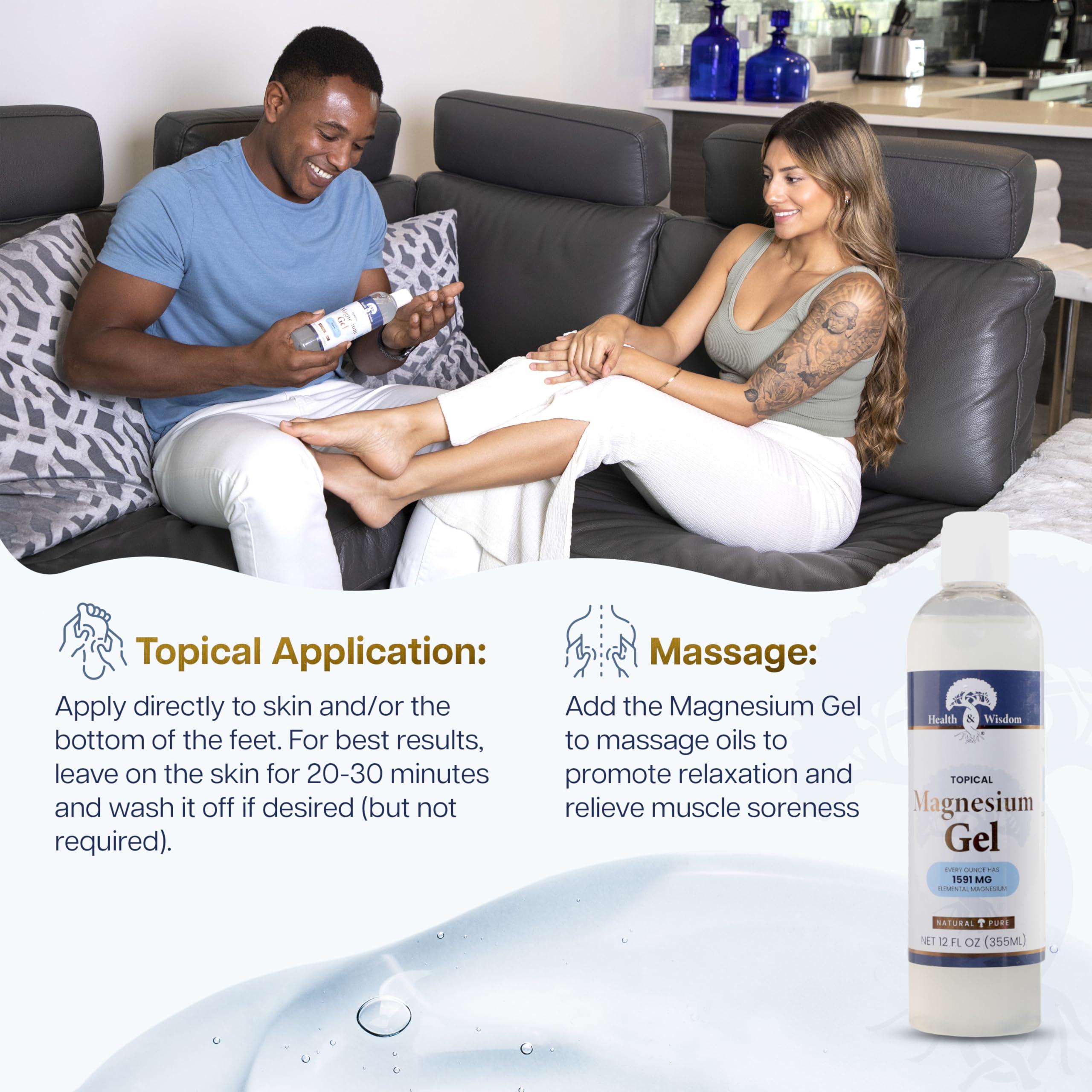 Health and Wisdom Health and Wisdom Topical Magnesium Gel with Seaweed Extract - Magnesium Gel Topical for Muscles, Magnesium Topical Gel, Gel Magnesium, All Natural Magnesium Gel, Magnesium Chloride Gel - 12 Fl Oz