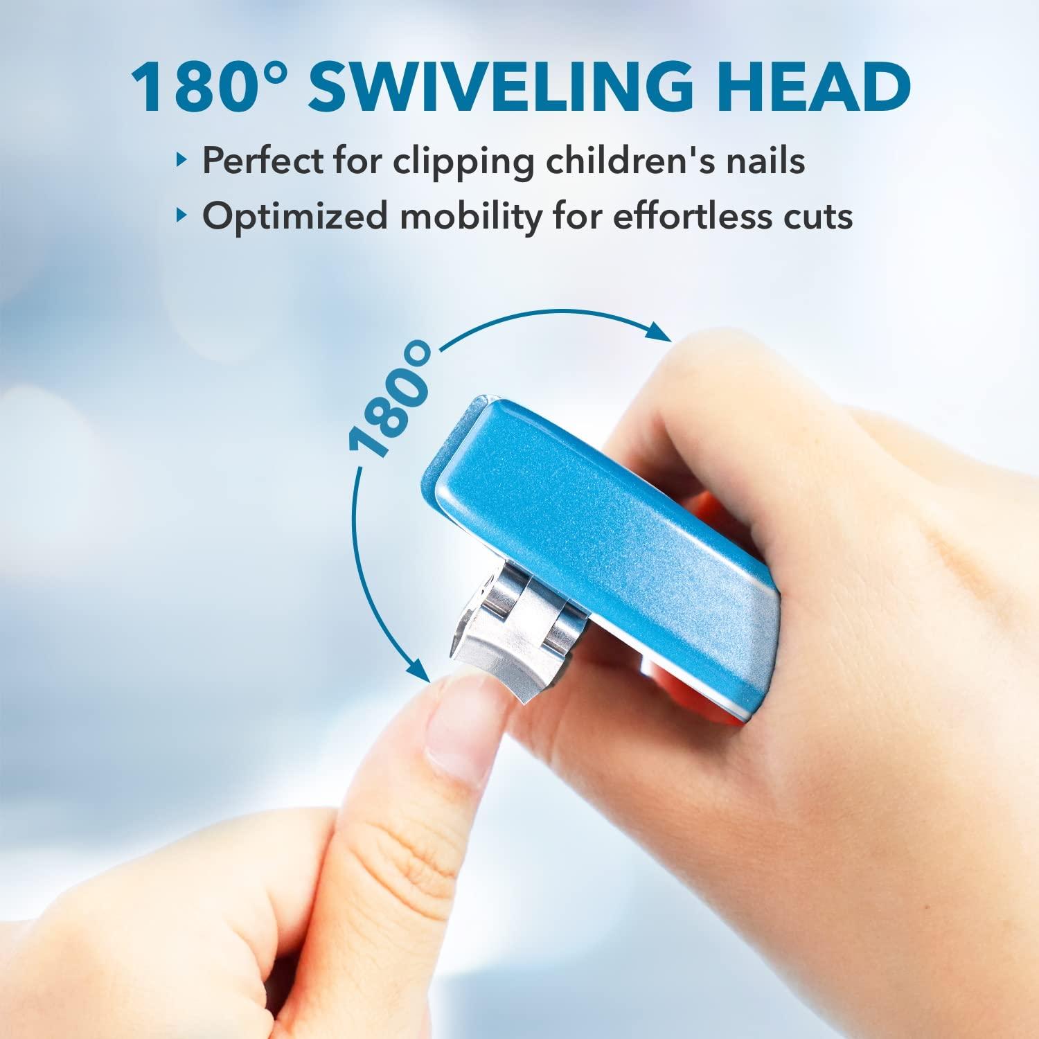 Azurro ClipperPro Omega Fingernail Clipper - Ergonomic Large Nail Clippers for Women & Men | Heavy-Duty Nail Cutters | Fingernail Clippers with 180 Swivel Head (Ice Blue Edition)