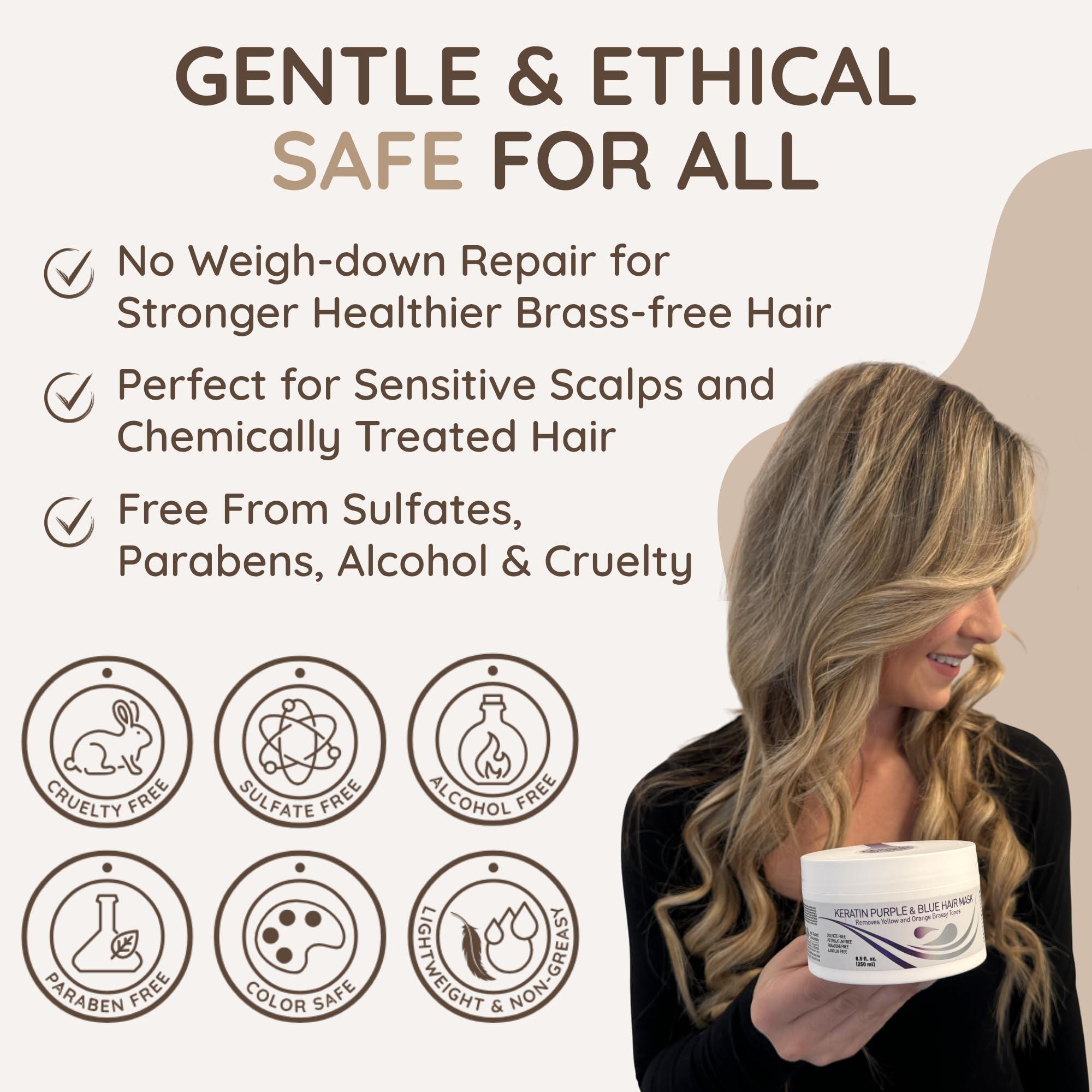 VITAMINS hair cosmetics Vitamins Keratin Purple Hair Mask - Violet Blue Protein Deep Conditioner Treatment - Toner for Blonde Platinum Silver Gray Ash or Brown Colored Dry and Damaged Brassy Hair