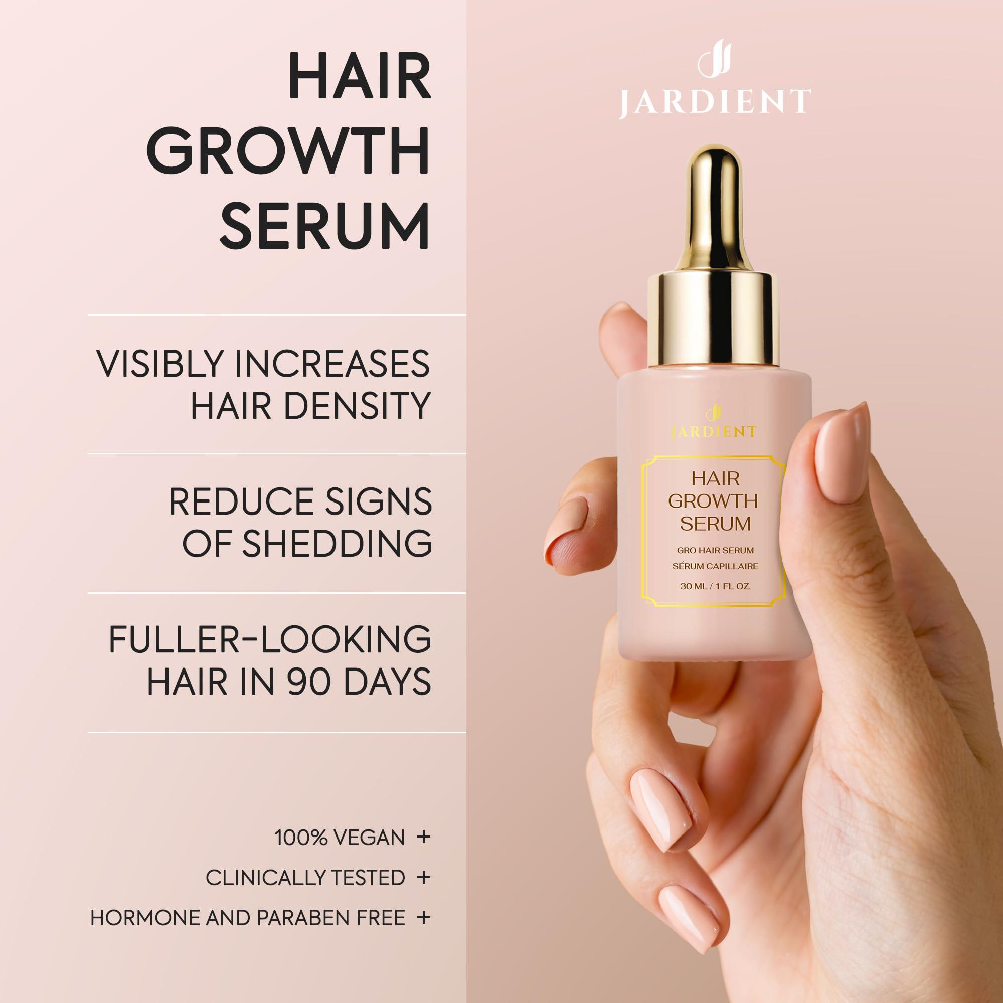 Jardient Jardient Hair Growth Serum: Veganic Natural Hair Growth Oil - Hair Loss Treatment for Women and Men - GRO Hair Serum for Thining Hair - Fuller Thicker and Healthier Hair in 90 Days, 2Pack X 1Fl Oz