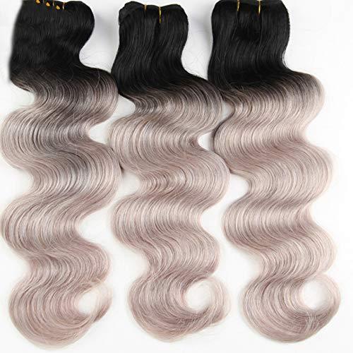 Leying Brazilian Virgin Hair Long Curly Hair Ombre Pink with Black Roots Body Wave Hair for Women (16 inch)