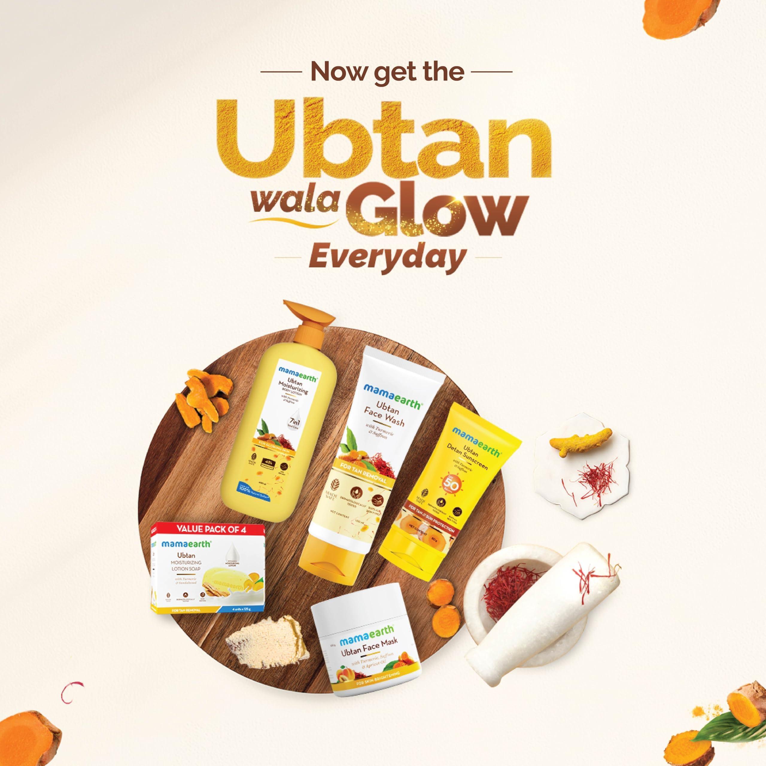 MAMAEARTH Mamaearth Ubtan De Tan Face Wash | Helps Reduce Tanning & Sun Damage | Gently Cleanses Dirt & Excess Oil | Enriched with Turmeric & Saffron | 3.38 Fl Oz (100ml)