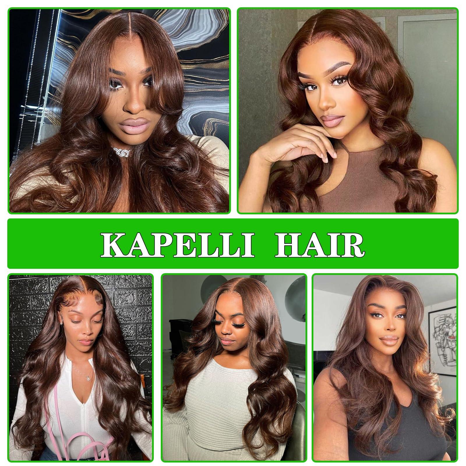 Kapelli Hair Kapelli Hair Brazilian Body Wave Bundles with Closure (12 14 16+12) 10A Light Brown Body Wave Human Hair Bundles with Lace Closure Brazilian Virgin Hair 3 Bundles with Lace Closure with Baby Hair