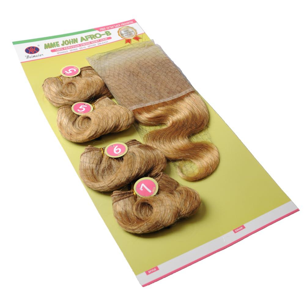 Mayloss 13 4 Front Lace Afro B Weft Hair weave Human Hair Virgin Human Hair 4 Bundles pack Body Wave Blonde Black Brown Hair Extensions 13 4 27