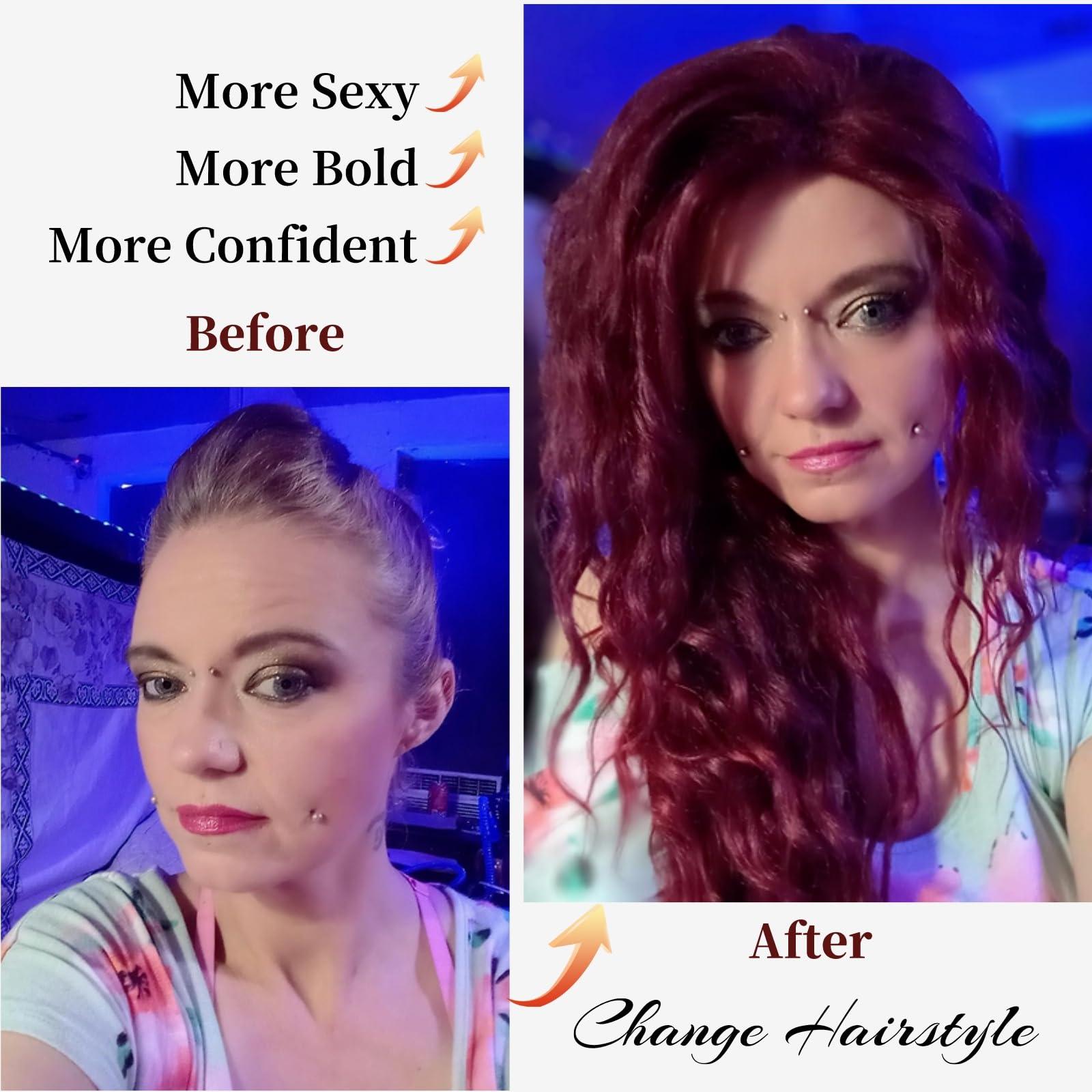 Fencca Fencca Burgundy Long Curly Wigs for Women Heat Synthetic Wig Wine Red Wavy Long Curly Hair Wig