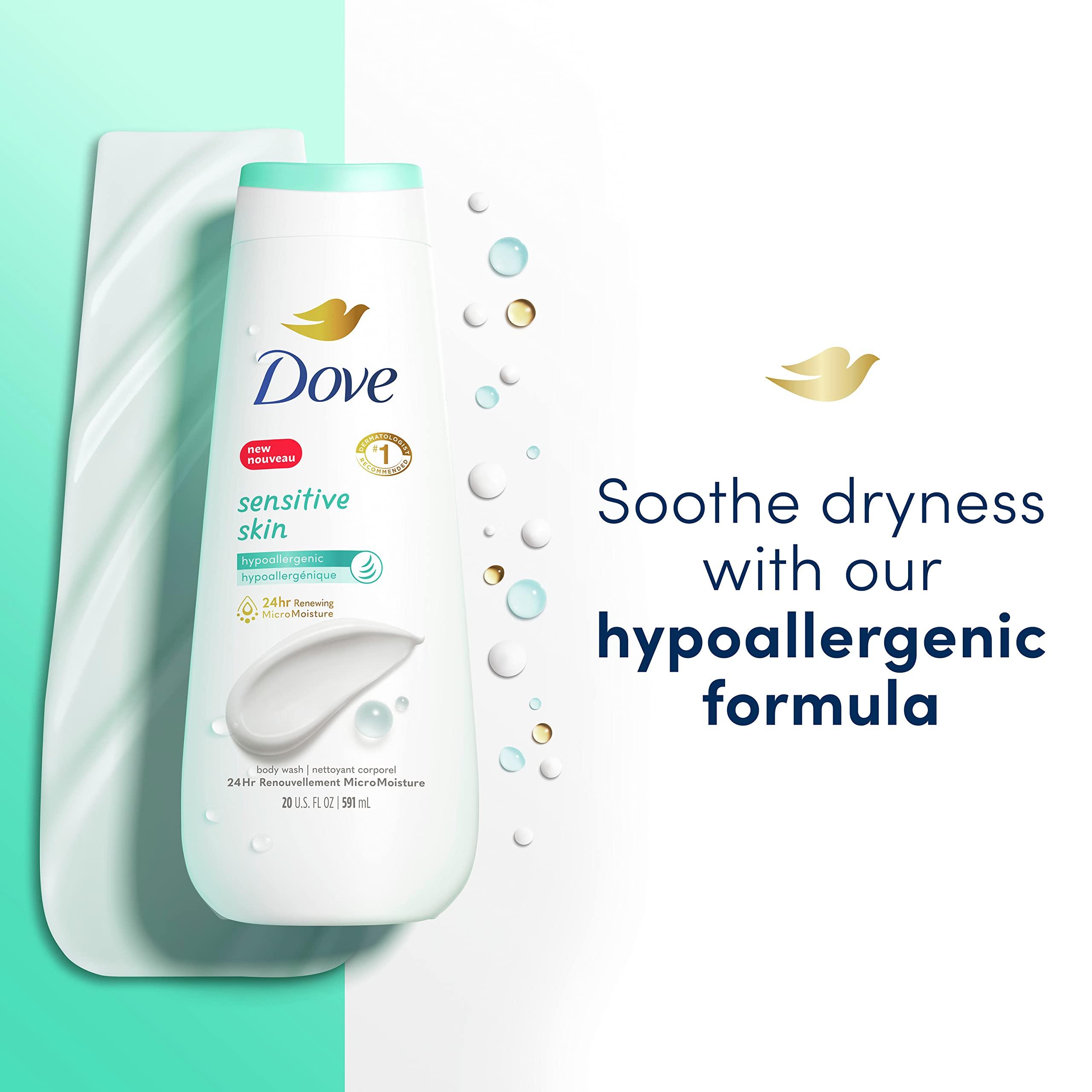 Dove Dove Body Wash Sensitive Skin 4 Count Hypoallergenic & Beauty Bar More Moisturizing Than Bar Soap for Softer Skin