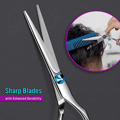COOLALA COOLALA Stainless Steel Hair Cutting Scissors 6.5 Inch Hairdressing Razor Shears Professional Salon Barber Haircut Scissors, One Comb Included, Home Use for Man Woman Adults Kids Babies