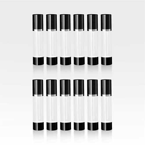 Cosmetic Packaging Now! Cosmetic Packaging Now! Luxe Airless Bottle, Clear Airless Bottles w/ Glossy Black Cap, Multi-Pack Bundle (30 ML, 12 Pack)