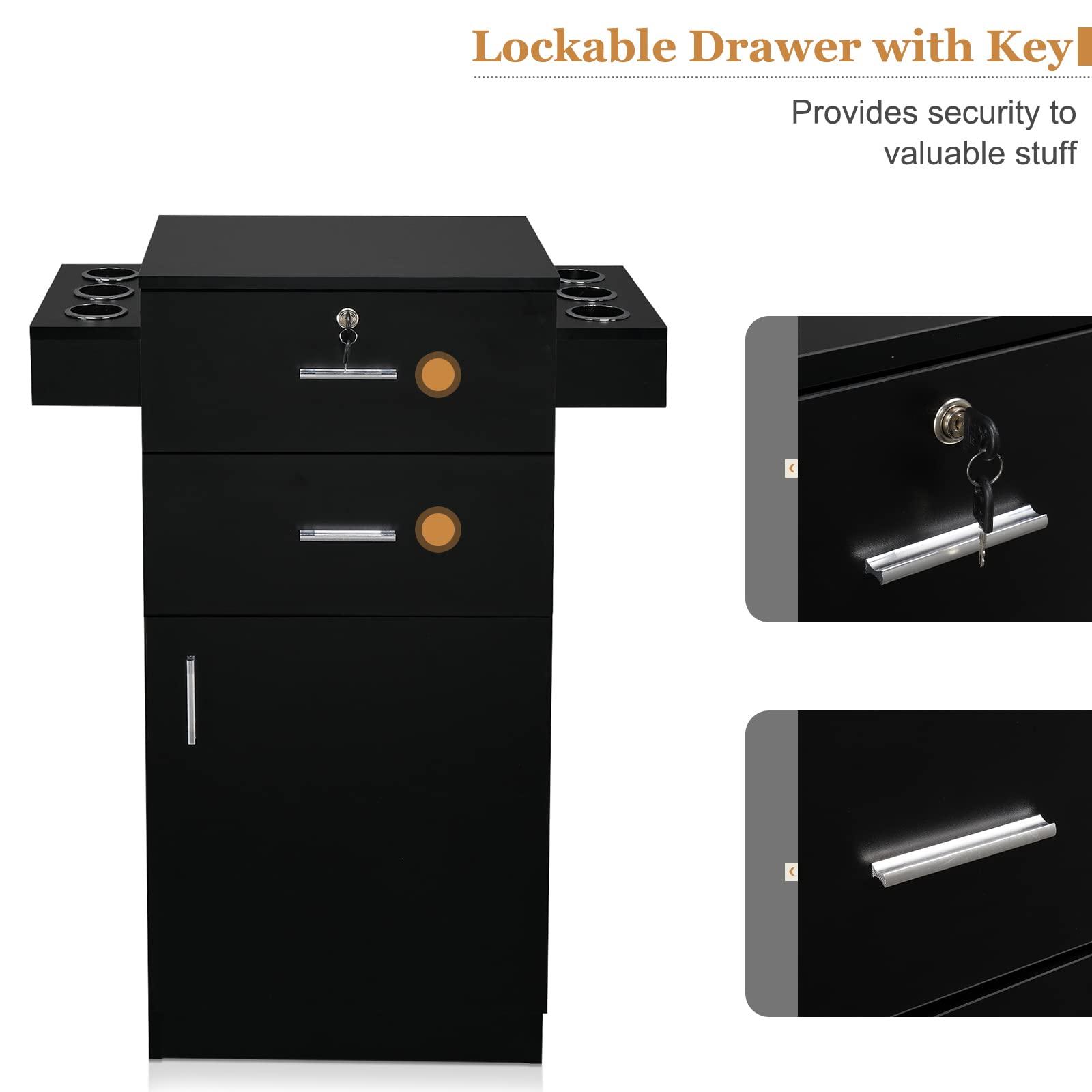 OmySalon OmySalon Salon Stations for Hair Stylist, Beauty Salon Storage Cabinet, Hair Styling Equipement Set with a Large Storage Cabinet, 2 Drawers and 6 Hair Dryer Holders, Black