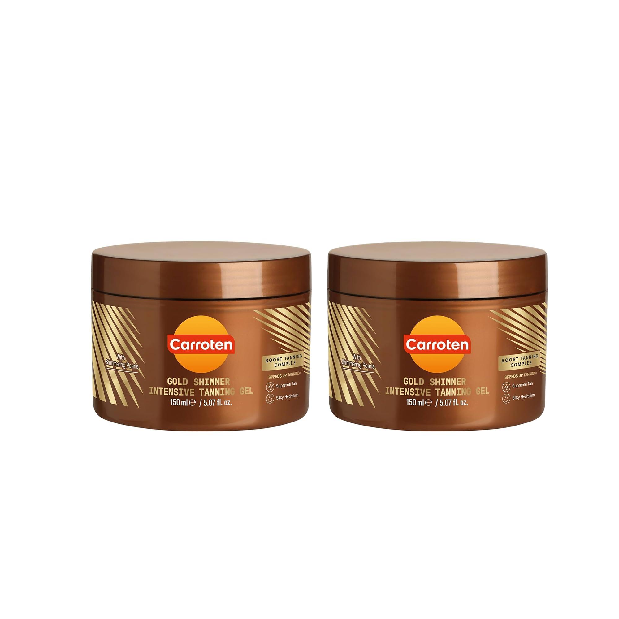 Carroten Carroten Gold Shimmer Intensive Tanning Gel | Bronzing Tan Accelerator | Water-Resistant with Carrot and Coconut Oil | Vitamin A & E For Moisture and Hydration | Made in Greece | 5 Fl Oz (Pack of 2)