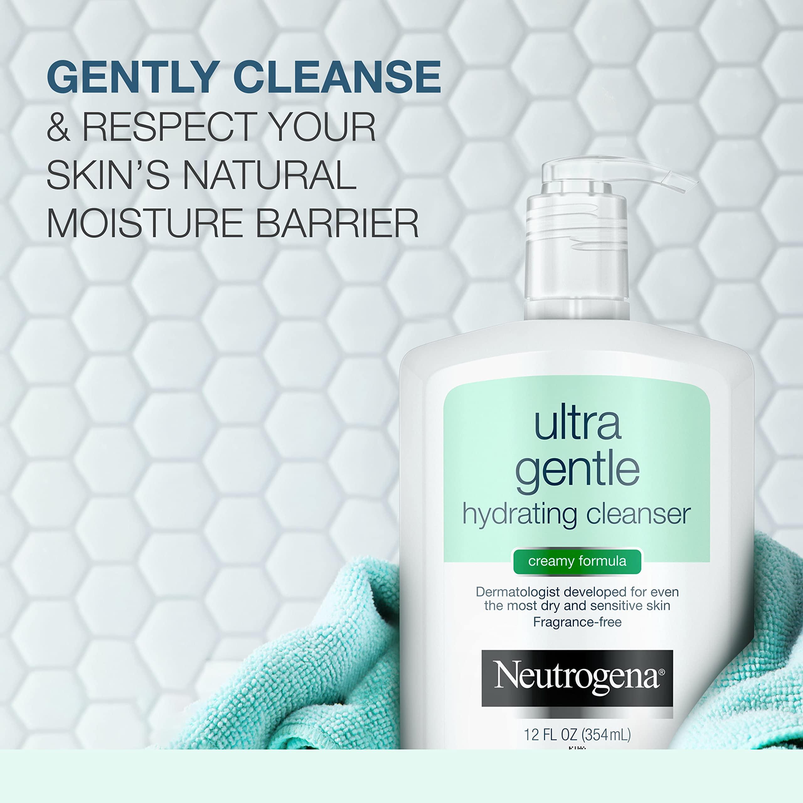 Neutrogena Neutrogena Ultra Gentle Hydrating Facial Cleanser, Non-Foaming Face Wash for Sensitive Skin, Gently Cleanses Face Without Over Drying, Oil-Free, Soap-Free, Fragrance-Free, 12 fl. oz