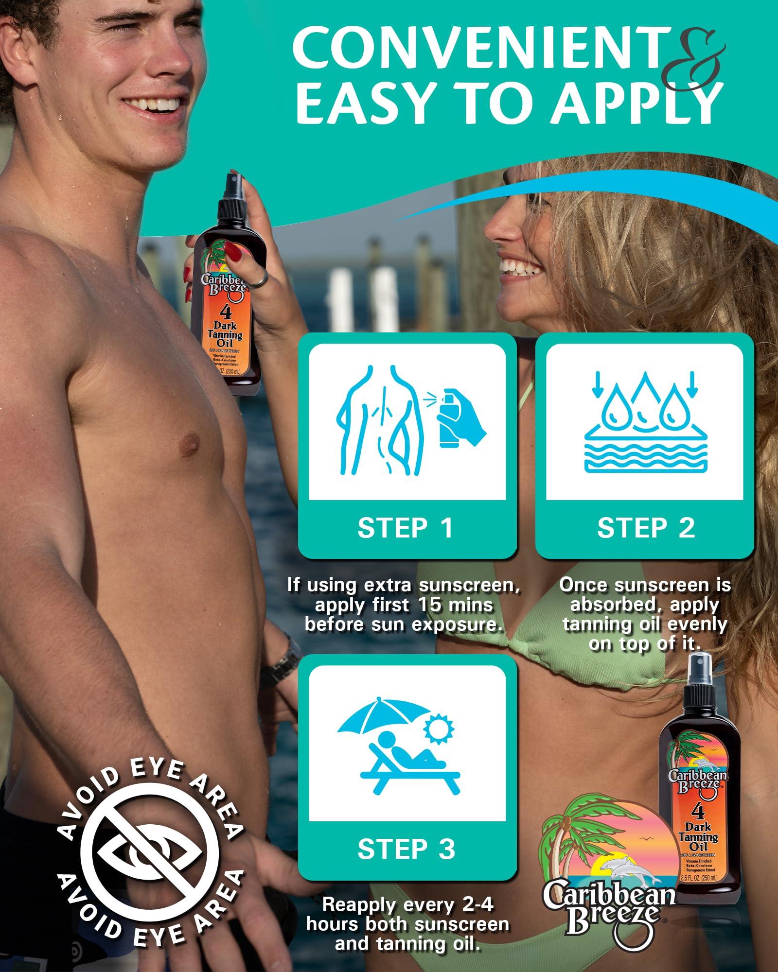 Caribbean Breeze Caribbean Breeze SPF 4 Dark Tanning Oil Intensifier, Tanning Accelerator Outdoor with Mango Lime Fragnance, Rich in Anti Oxidants, Beta-Carotene, and Pomegranate Extracts, 8.5 oz (250 ml)