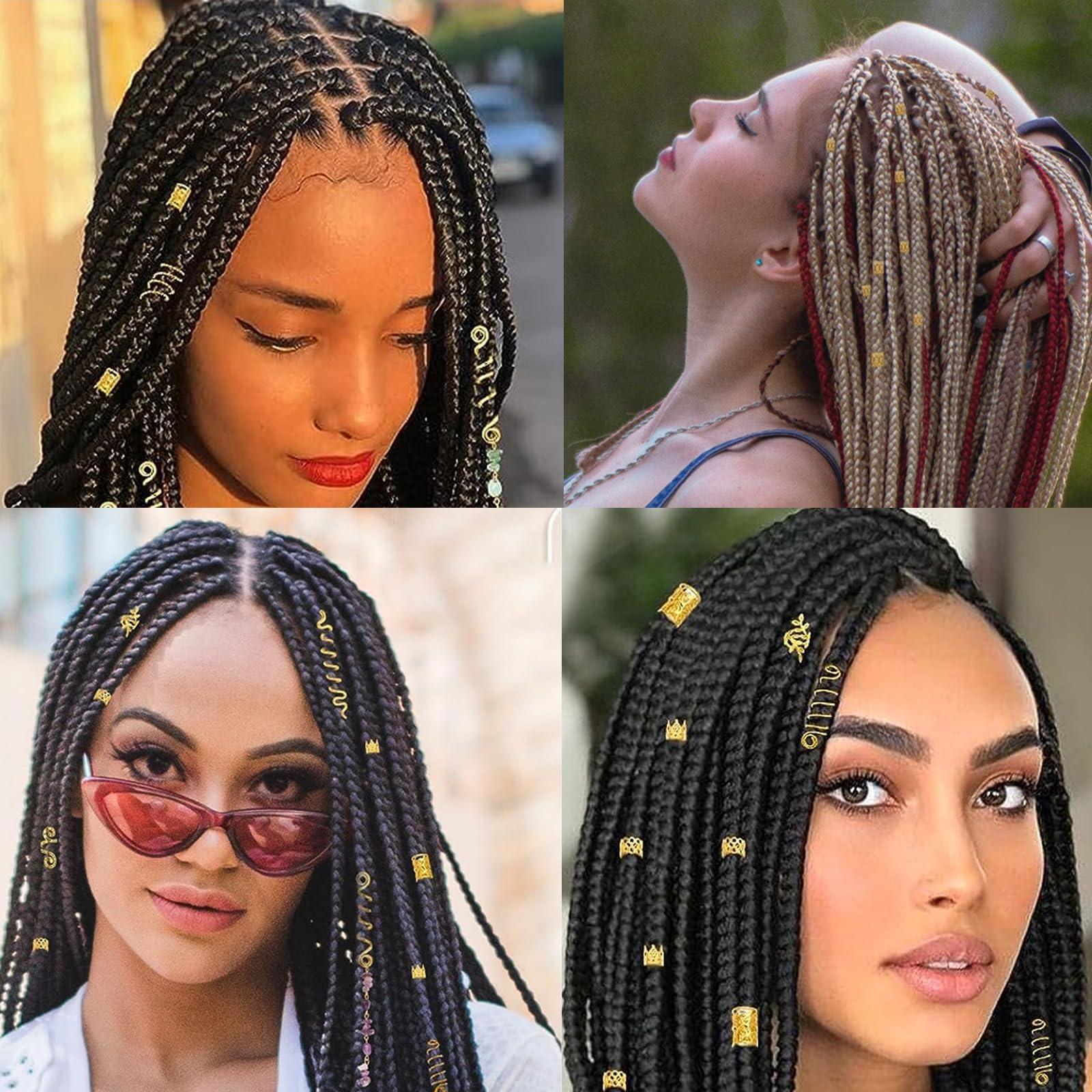 Tuefuzy 200 Pcs Hair Beads Jewelry, Dreadlock Jewelry for Hair Braids, Hair Accessories Gem Crystal Hair Charms, Metal Hair Coils Rings, Gold and Silver Hair Pendants, Braid Cuffs, Clips