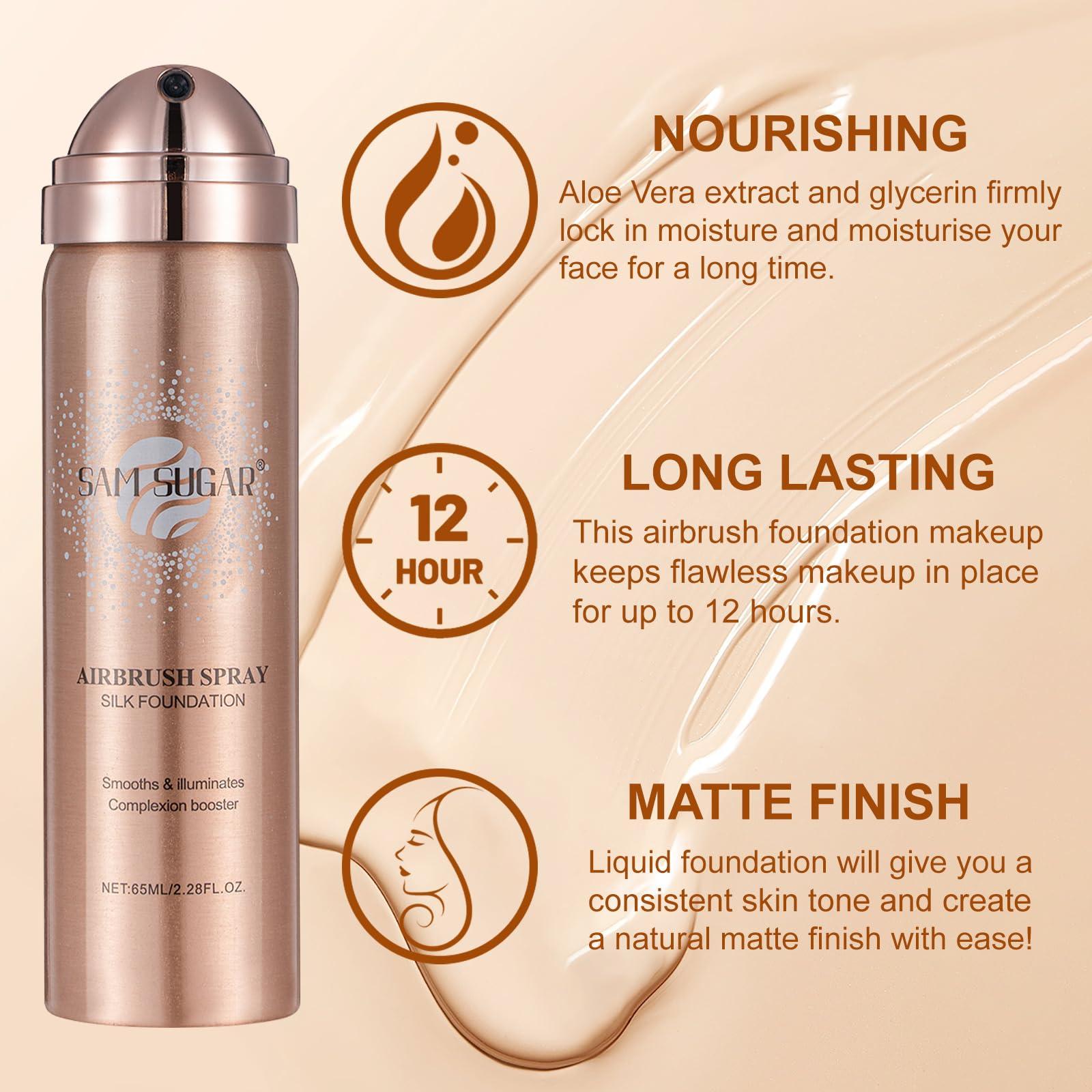 Lezero AirBrush Foundation Spray, Liquid Foundation Makeup Set, Full-Coverage Foundation Mist for Color Correcting,Concealer, Flawless Look, Matte Finish,Include Brush and Sponge,2.28oz (#2 Natural)