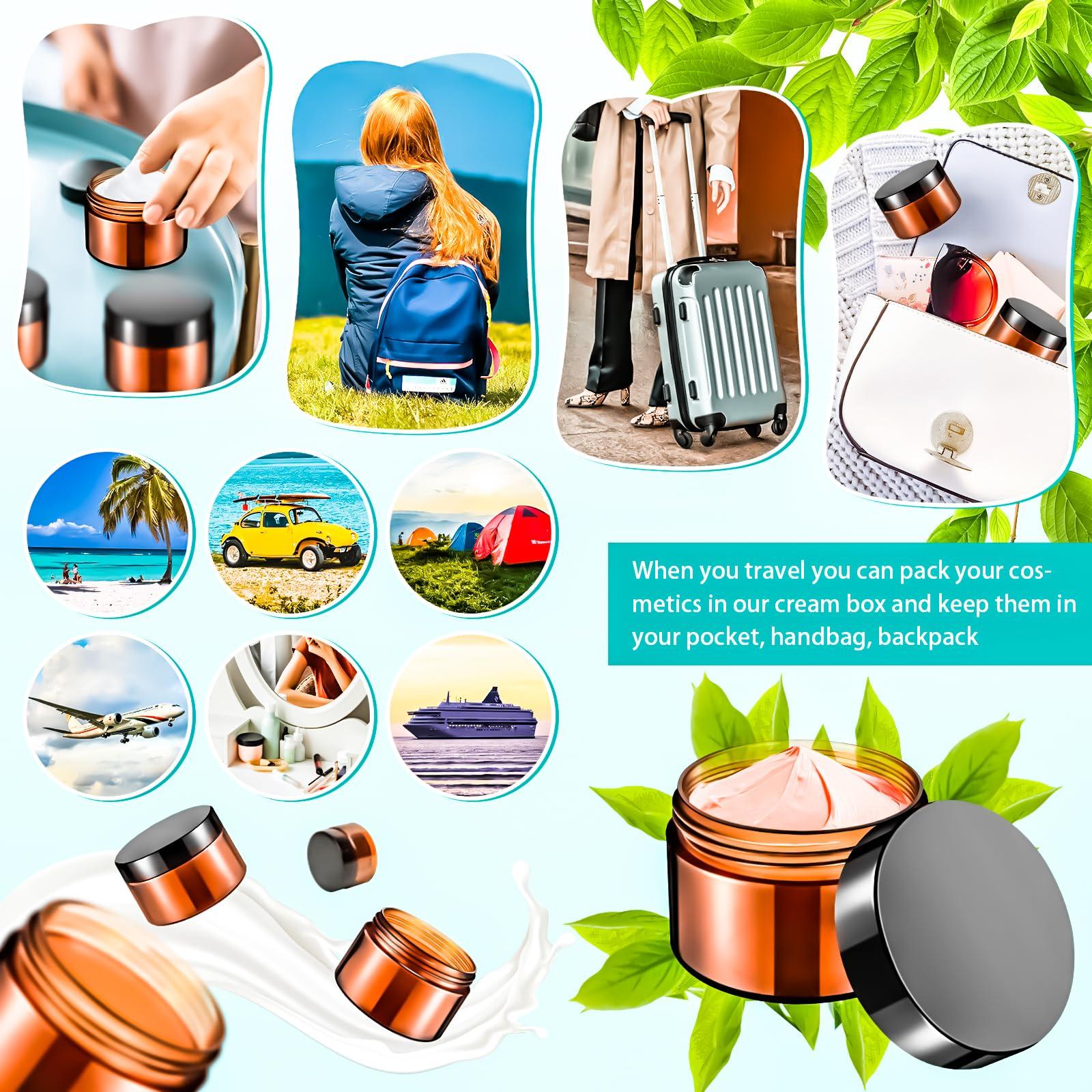 MotBach MotBach 20 Pack 1oz Amber Plastic Jars, 30ml Empty Small Round Cosmetic Jars Refillable Makeup Containers Leakproof Travel Cosmetic Containers with Black Lids for Sample Cream Lotion Powder Ointment