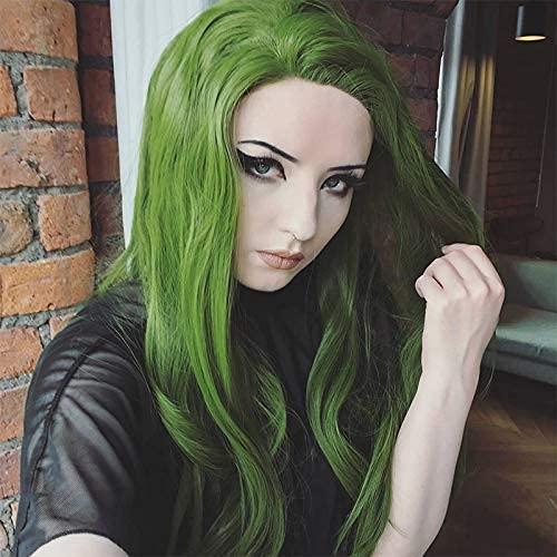 karissa Hair Green Wig Long Lace Front Wig for Women Olive Green Synthetic Wig Realistic Looking Handmade Straight Forest Green Lace Wigs Glueless Synthetic Heat Resistant Fiber Hair Cosplay 24 Inches