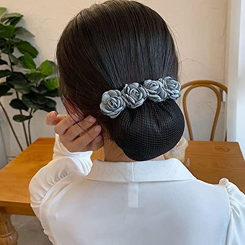 Generic Rose Spring Clip Crochet Bun Net Snood Office Lady Bow Tie Net Pocket Hairpin Clothing Hair Clips (rough net, Red)