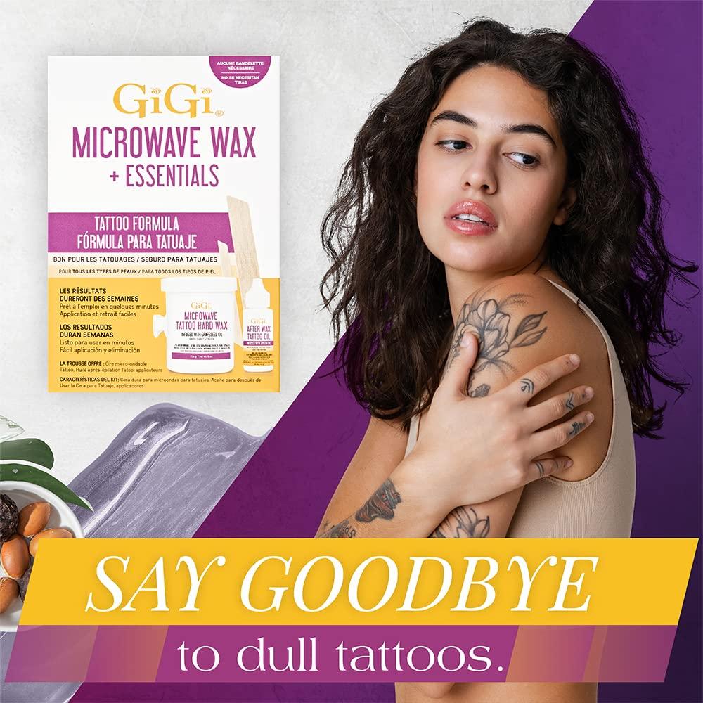 GiGi GiGi Microwave Tattoo Hard Wax Kit - Hair Removal Wax for Sensitive Skin & Tattoos, Includes After Wax Oil & Applicators, 8 oz