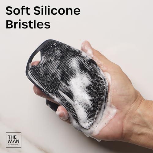 Vanibiss The Man Body Scrubber & Hook - Silicone Body Scrubber for Men - Shower Scrubber for Men - Silicone Body Buffer Hygienic & Easy to Clean - Soft Bristles & Non-Slip Handle - Body Washing Brush (1 Set)