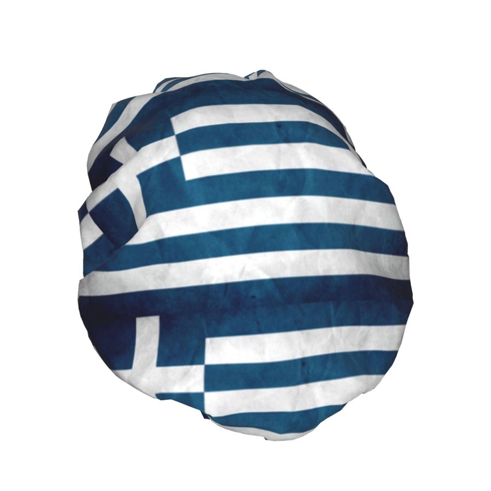 XTUAG Greek Flag Shower Cap For Women, Elastic And Reusable,Double Waterproof Layers Bathing Hat