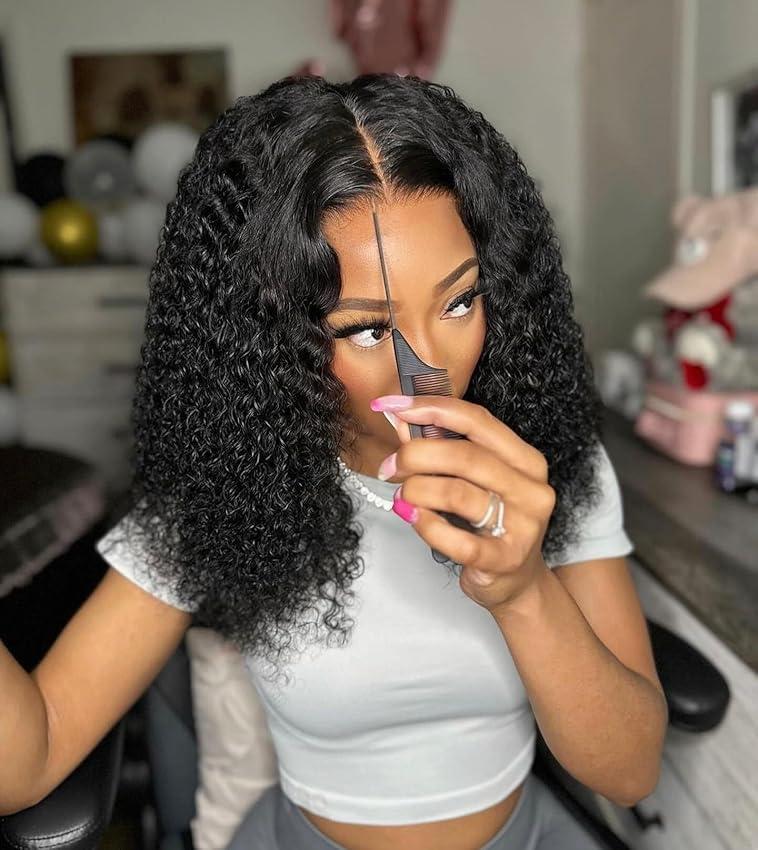 MARRY MOON MARRY MOON 250% Density 9x6 HD Transparent Kinky Curly Lace Front Wigs Human Hair for Women Glueless Curly Lace Frontal Wigs Brazilian Virgin Human Hair Wigs Pre Plucked with Baby Hair(20 Inch)