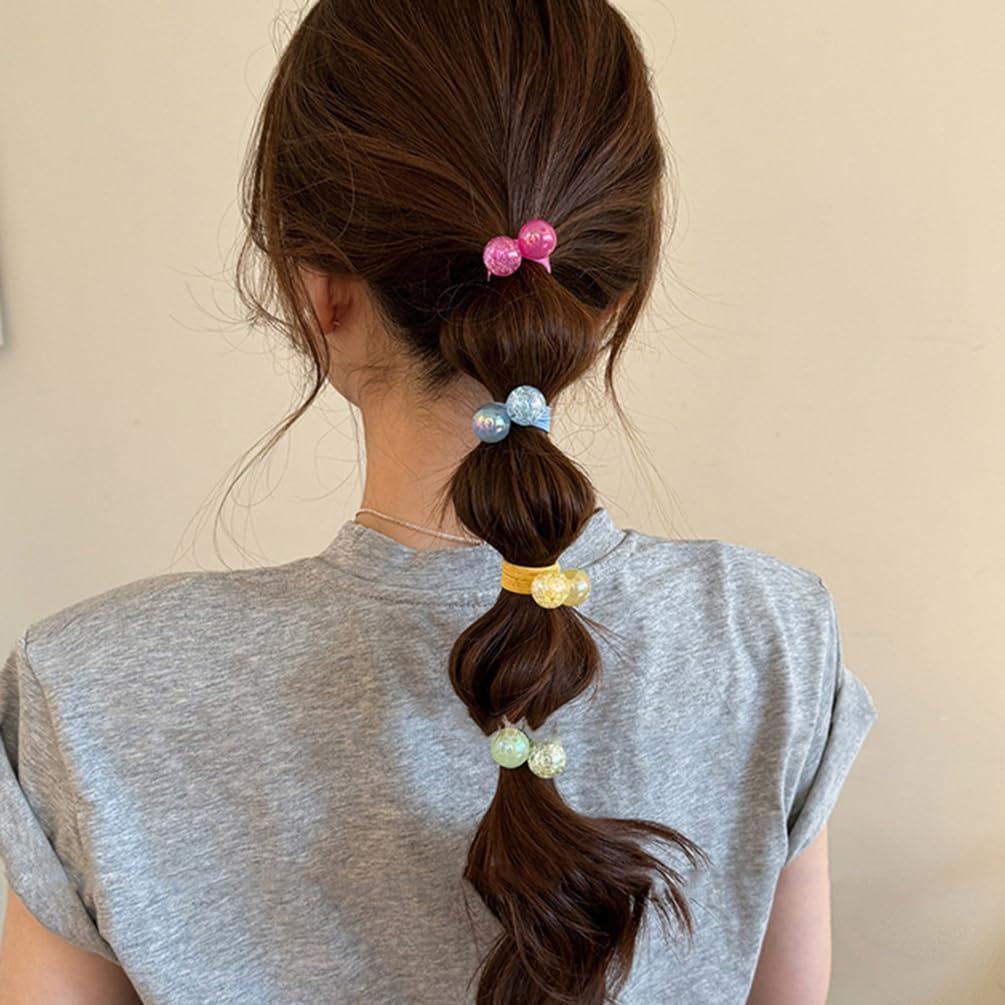 ALABAR Ball Bubble Elastic Hair Ties Funky Neon Ponytail Holder 10PCS Pear Head, BOBO Head, Meatballs For kids Girls Thick Hair