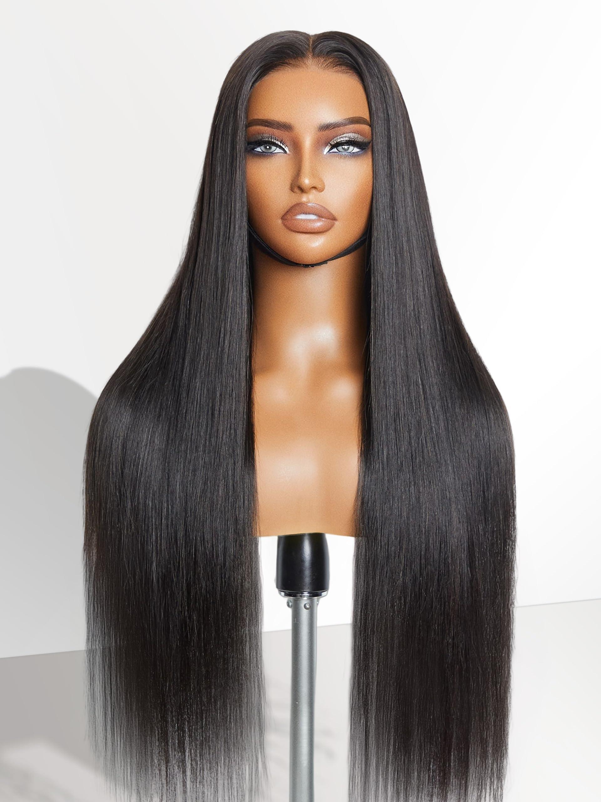 LUVME HAIR LUVME HAIR 13x4 Lace Frontal Human Hair Wigs Glueless Long Silky Straight Narutal Black Ready To Go Wig Precut Lace Pre-plucked Middle Part 26 Inch