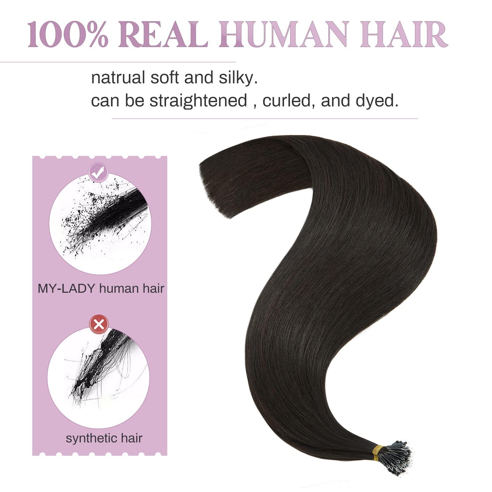 MY-LADY MY-LADY Nano Bead Hair Extensions Human Hair Invisible Nano Ring Hair Extensions Pre Bonded Cold Fushion Natural Nano Tips Extensions 50 Strands 50g 20 Inch #1B Natural Black