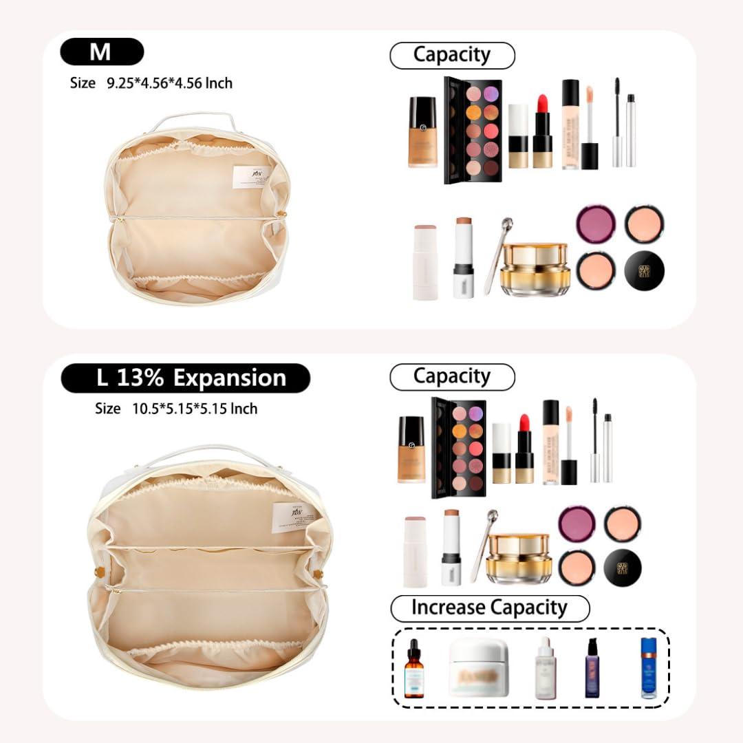 NGIL NGIL Travel Toiletry Bag, Makeup Bag, Cosmetic Bag, Portable Travel Makeup Bag, Large Capacity Cosmetic Organizer for Women, FREE COMPACT MIRROR INCLUDED (White, Large)