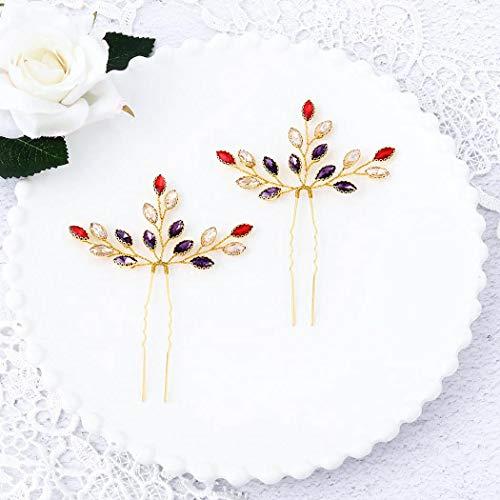 Barode Barode Baroque Crystal Wedding Hair Pins Bridal Hair Clips Accessories for Brides and Bridesmaids Pack of 2 (Red)