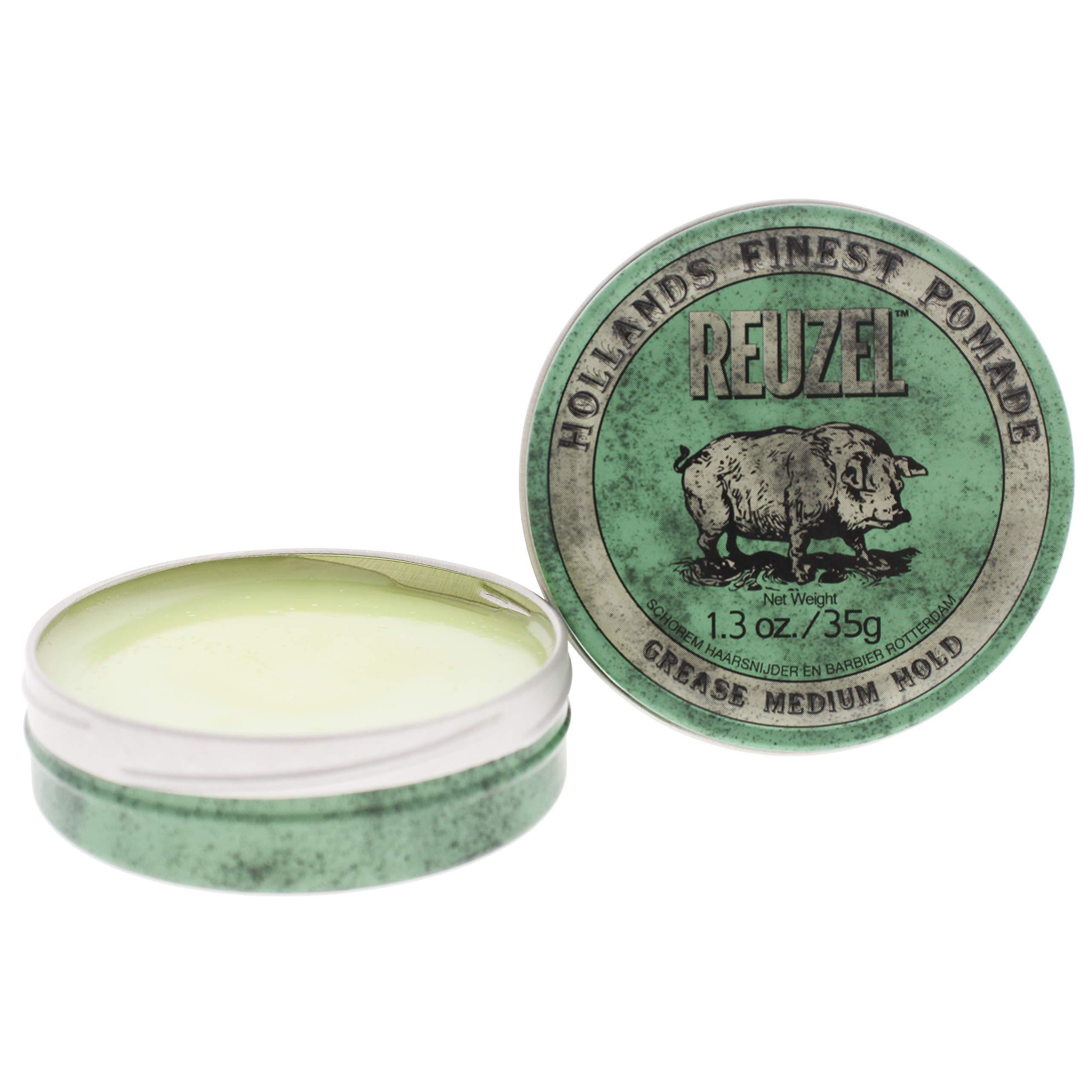 REUZEL REUZEL Grease Hold Hair Styling Pomade Piglet Wax/Gel, Medium, Green, 1.3 oz, 35g