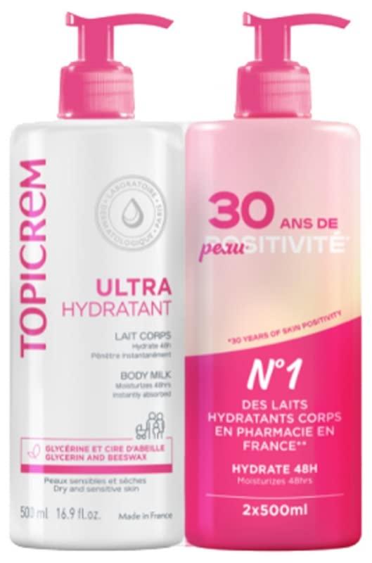 Generic Topicrem Ultra-Moisturizing Body Milk 2 x 500ml Sensitive and dry skins of babies, children and adults.