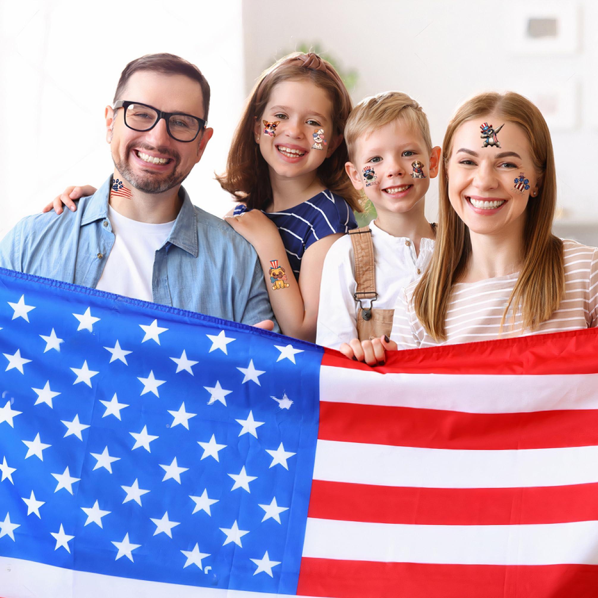 MIIVOYAGE MIIVOYAGE USA Dog Temporary Tattoos 72pcs Individually American Flag Tattoos, Waterproof Sweat National Flag Removable Fake Tattoos, Red White and Blue Party Supplies, Patriotic Party Decorations