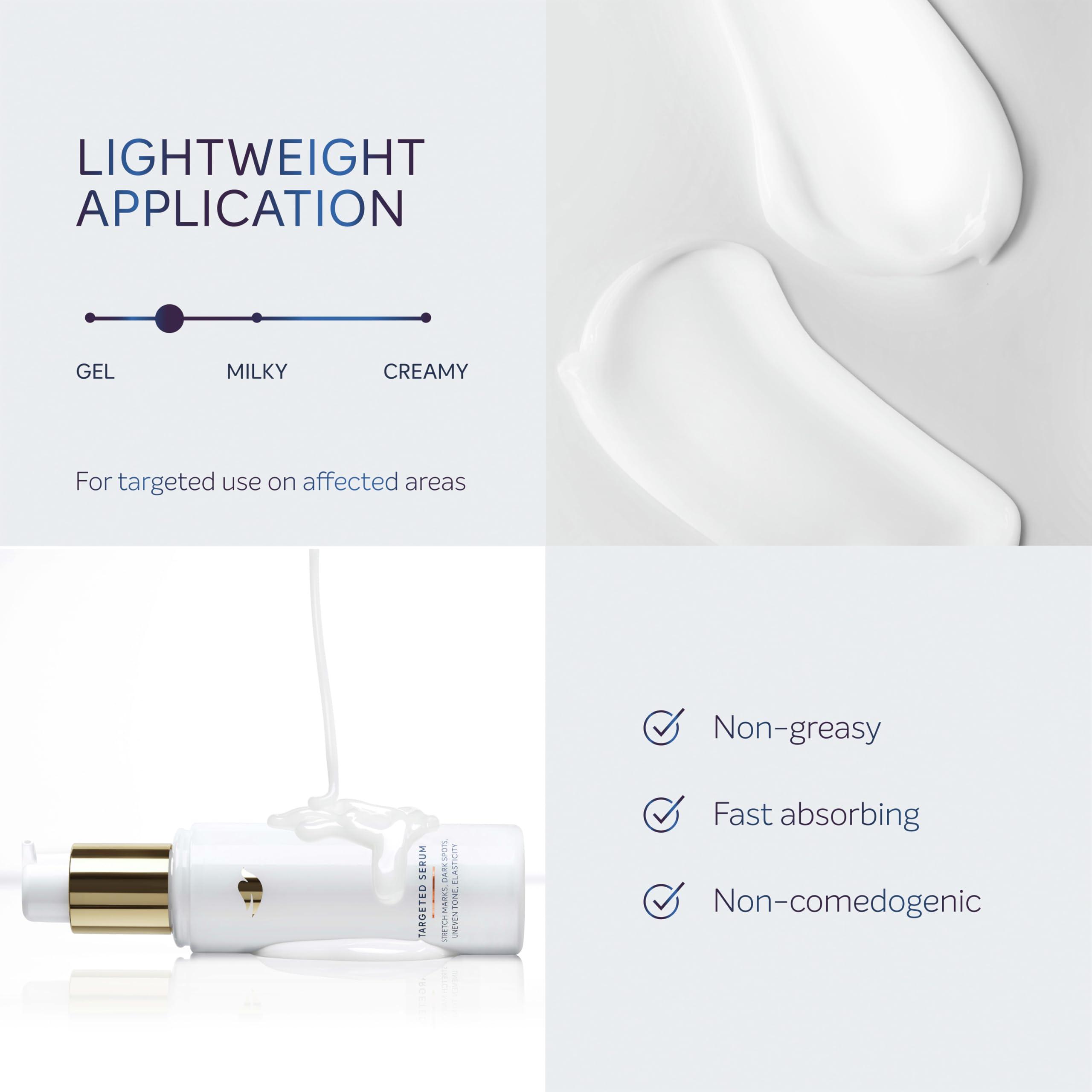 Dove Dove Targeted Serum Multipurpose for Stretch Marks, Dark Spots, Uneven Skin Tone and Elasticity,with Tone Balance Complex, Niacinamide, Collagen Peptides and Natural Moisturizing Factors, 3.2 oz