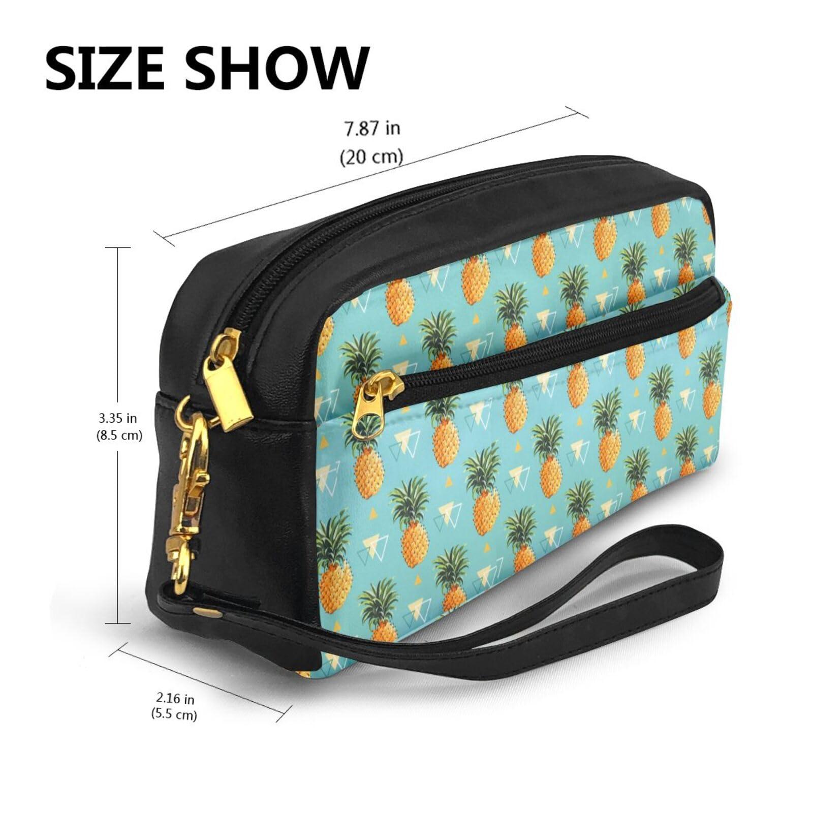 FoRes Tropical Fruit Pineapple Print Makeup Bag Zipper Makeup Pouch Travel Toiletry Bag Organizer 7.87x3.35x2.16 in