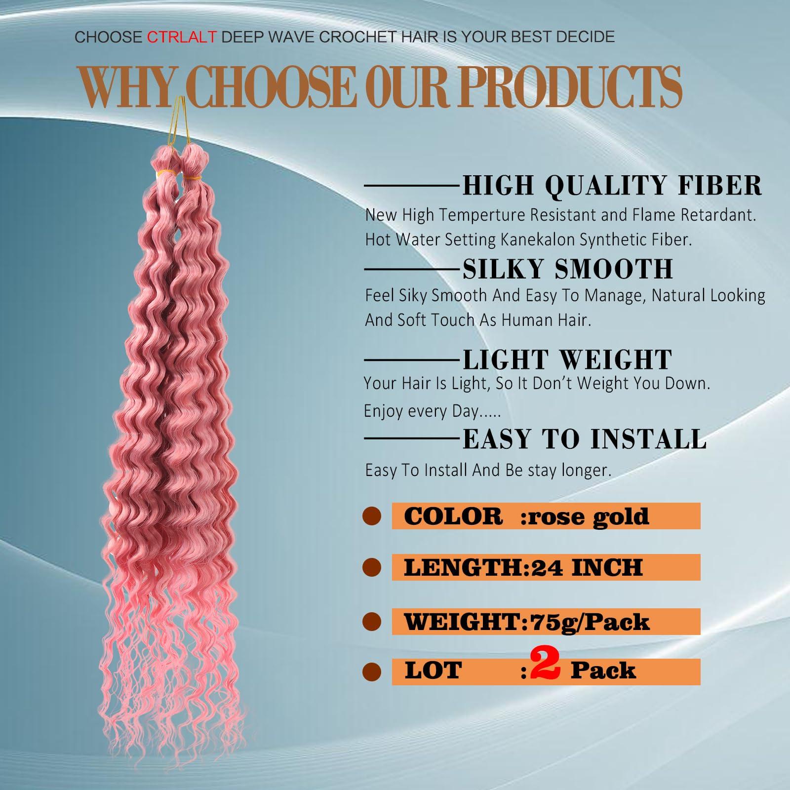 CTRLALT CTRLALT Deep Wave Crochet Hair Curly Braiding Hair for Braiding Hair Faux Locs Crochet Hair Extensions(24Inch 2pack #Rose Gold)