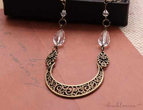 Doubnine Doubnine Crescent Moon Drop Pendant Tassels Bronze Head Chain Black Beads Headband Retro Natural Stone Crystal Hair Accessories Headpiece for Women Bride Wedding (Clear Beads) (clear beads)