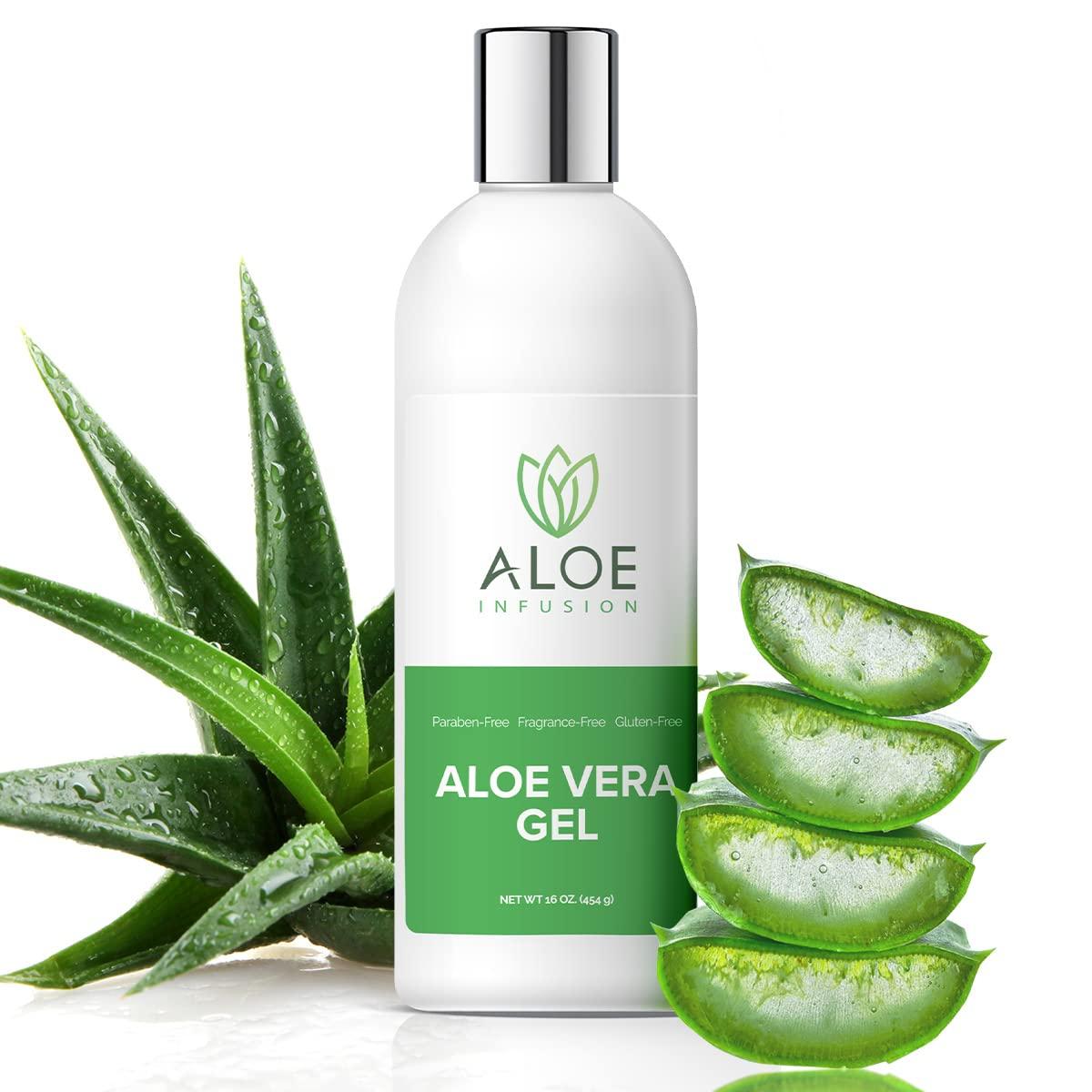 Aloe Infusion Aloe Infusion Organic Aloe Vera Gel - Deeply Hydrating, Skin Nourishing After Sun Skin Care for Face, Body and Hair - Sunburn, Redness and Itchy Skin Relief - USA-Tested - 16 Oz