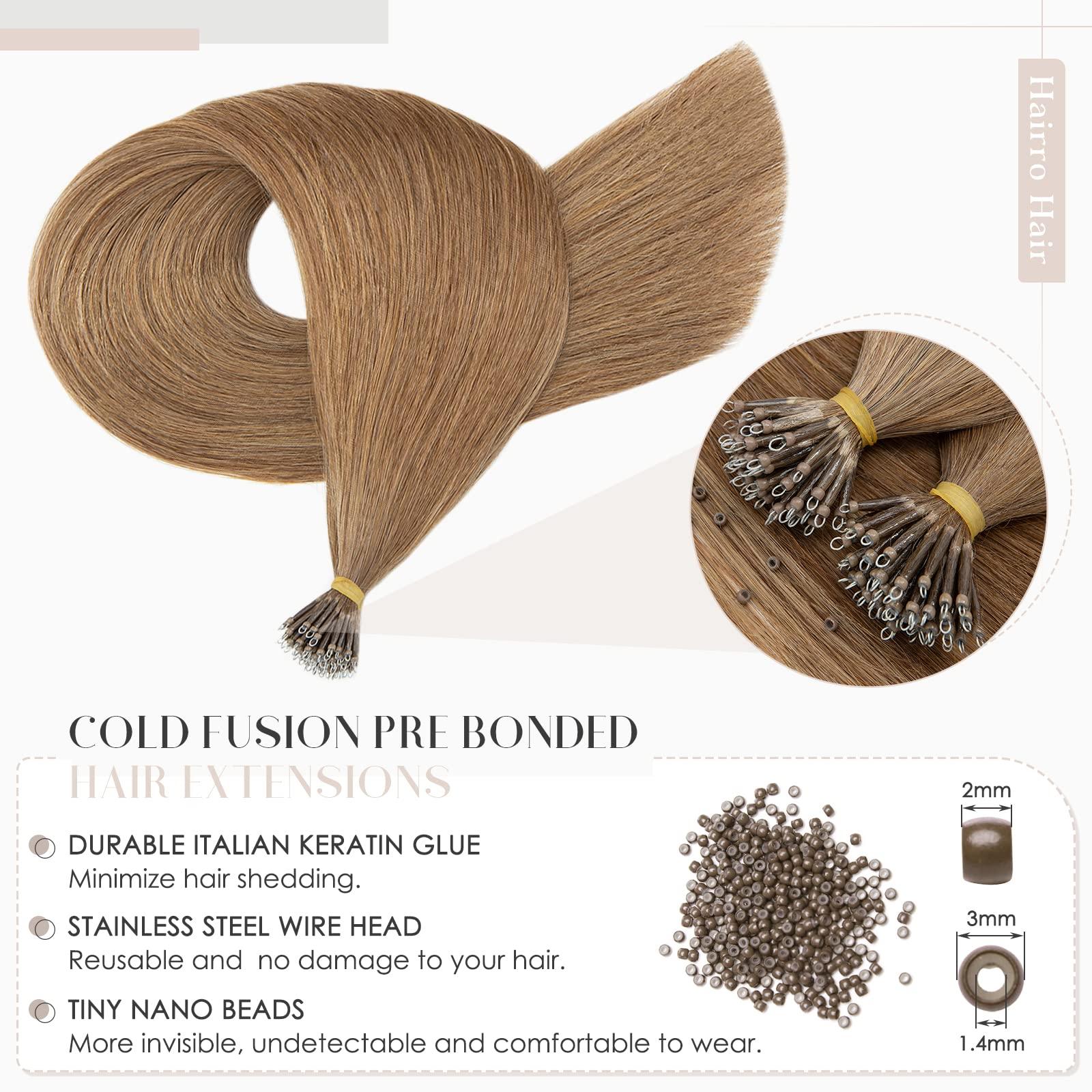 Hairro Hairro Nano Bead Hair Extensions Microlink Nano Ring Itip Hair Extensions Nano Beaded Hair Pre Bonded Cold Fushion Keratin Remy Hairpieces For Women 16inch 50g/PACK 50 Strands #06 Light Brown
