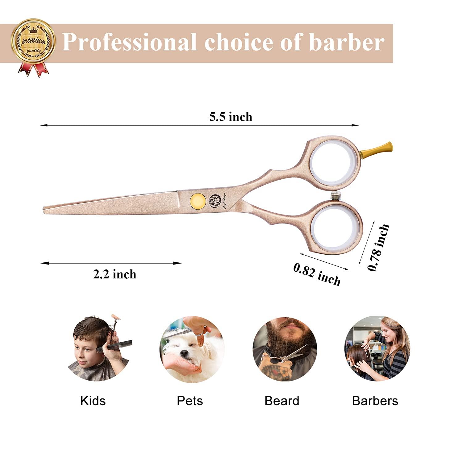 Purple Dragon Purple Dragon 5.5 inch Hair Cutting Scissors Set with Razor, Leather Scissors Case, Barber Hair Cutting Shears Hair Thinning/Texturizing Shears for Professional Hairdresser or Home Use (Rose Gold)