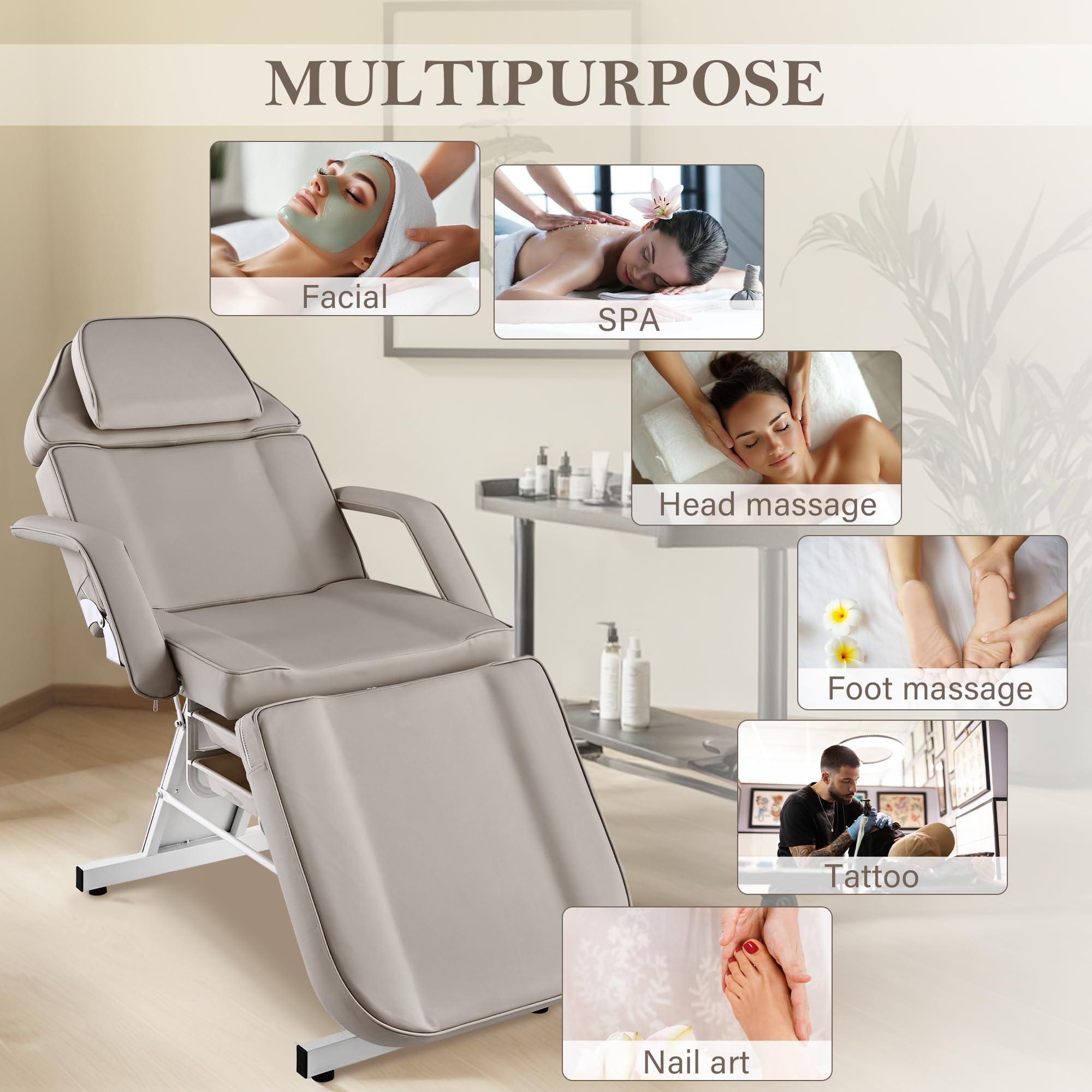 KIIUMI KIIUMI Tattoo Chair for Client, Facial Beds for Esthetician Lash Bed with Extended Head & Rolling Stool, Extensions Tattoo Massage Table for Artist Beaty Spa Salon Equipment with Storage Tray -Grey