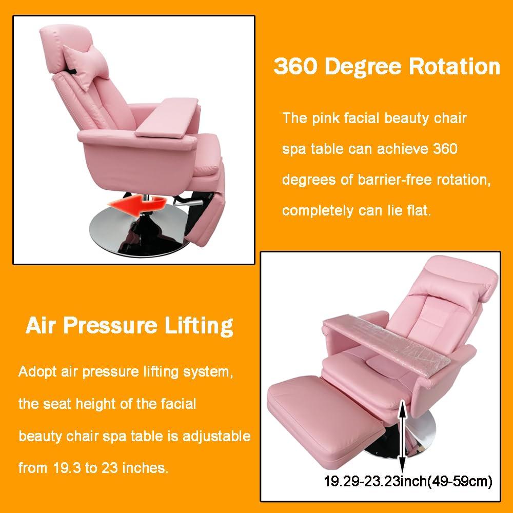 INTBUYING INTBUYING Pink Facial Beauty Bed Chair Air Pressure Lifting Massage Bed Spa Table Salon Chair 360 Degree Rotating Adjustable Beauty Bed Chair for Beauty &Home Office Chair Load Capacity 440LB