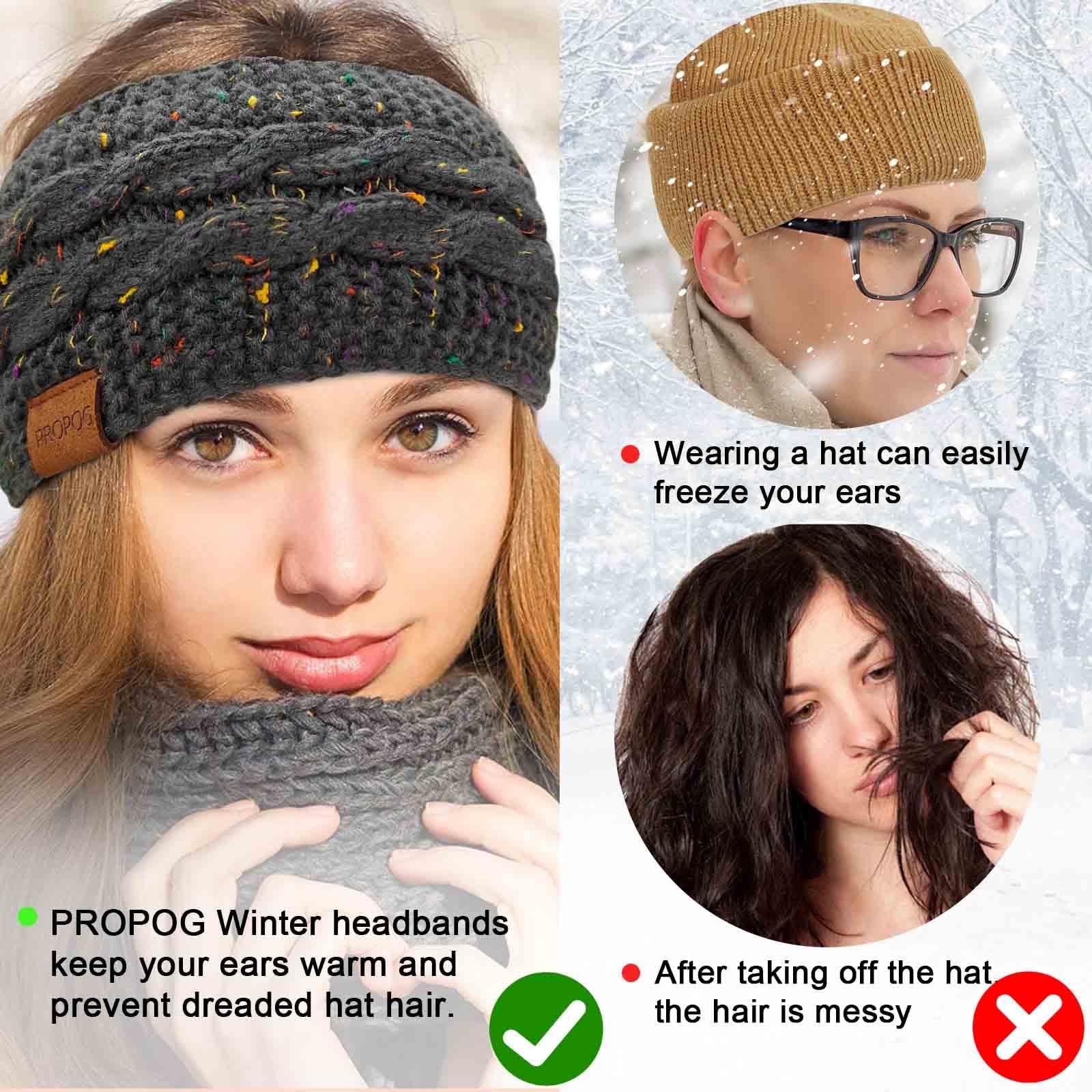 PROPOG PROPOG Winter Headbands for Women Ear Warmer, Knit Womens Winter Headband Thick Ear Warmers for Women Soft Warm Head Wraps Ear Covers for Cold Weather