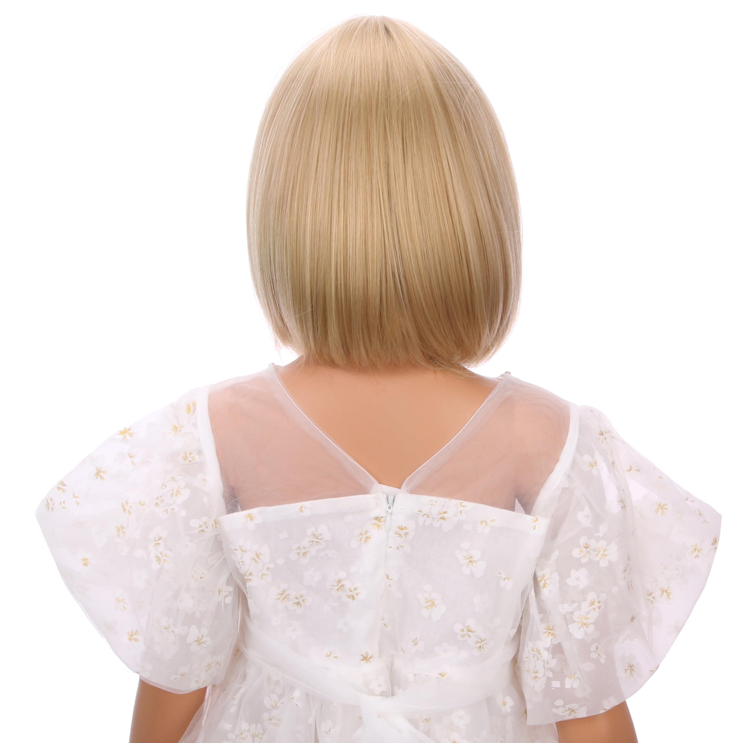 Edivd Edivd Kids Mixed Blonde Bob Wig Girls Short Blonde Bob Wig with Bangs Heat Resistant Synthetic Wig with Wig Cap