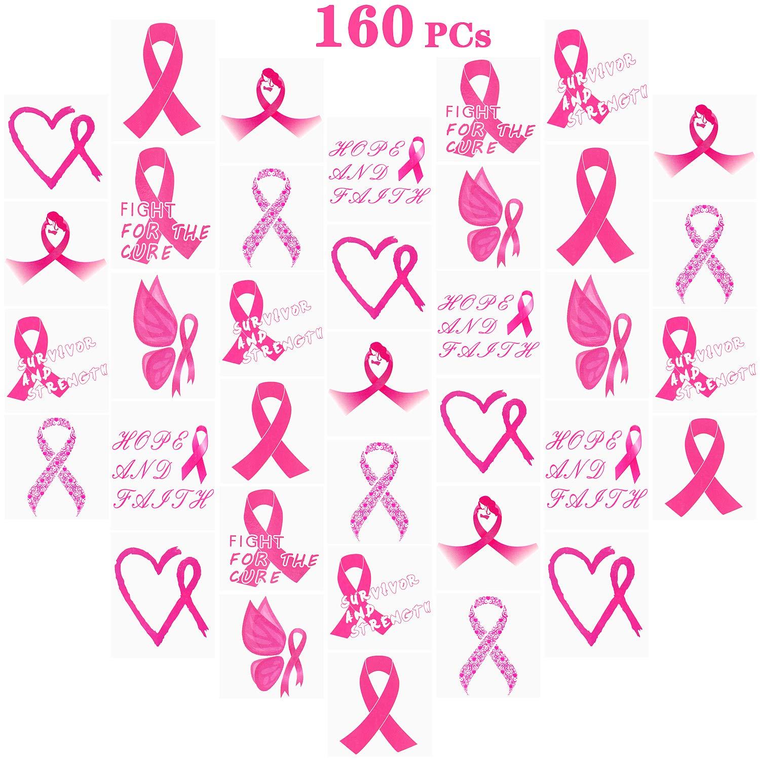 ENlink 160 PCs Pink Ribbon Tattoos Breast Cancer Awareness Temporary Tattoos