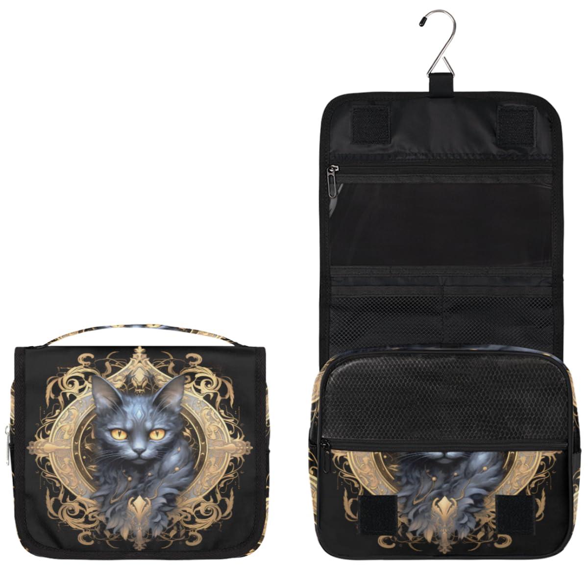 CFERSAN CFERSAN Hanging Toiletry Bag for Women & Men Small Travel Makeup Skincare Necessaire Organizer Kit Cosmetic Bags Waterproof Shower Pouch Expandable Compartments Funny Animal Cat