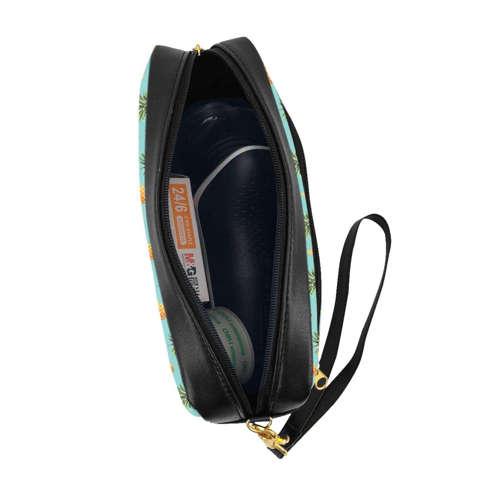 FoRes Tropical Fruit Pineapple Print Makeup Bag Zipper Makeup Pouch Travel Toiletry Bag Organizer 7.87x3.35x2.16 in