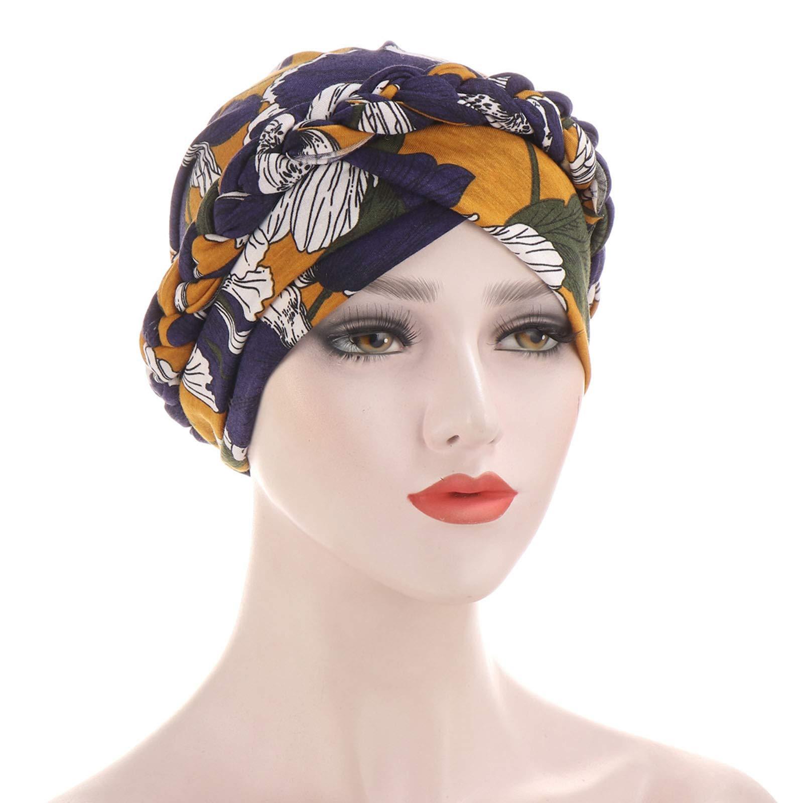Generic Generic Cotton Chemo Turban Headwear, Soft Cancer Headwear Elastic Cancer Cap for Women with Hair Loss Chemo Headwear (Navy, One Size)