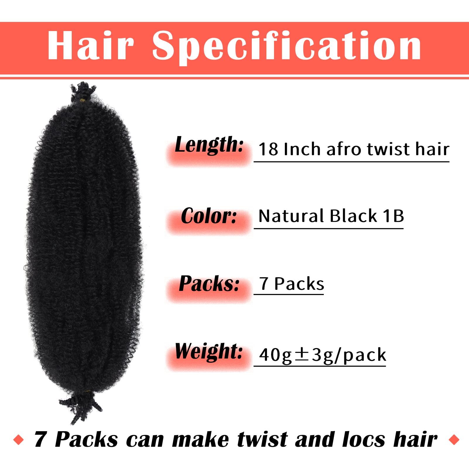 GOWIT Marley Twist Braiding Hair 18 Inch 7 Packs Afro Twist Hair Pre Separated Spring Twist Hair Pre Fluffed Cuban Twist Hair Synthetic Wrapping Hair Extensions for Soft Locs(18\",1B)